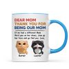 Thank You For Being My Cat Dad Mom Cute Cartoon Cats Looking Up Personalized Mug