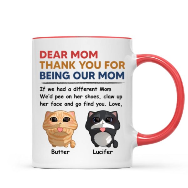Thank You For Being My Cat Dad Mom Cute Cartoon Cats Looking Up Personalized Mug