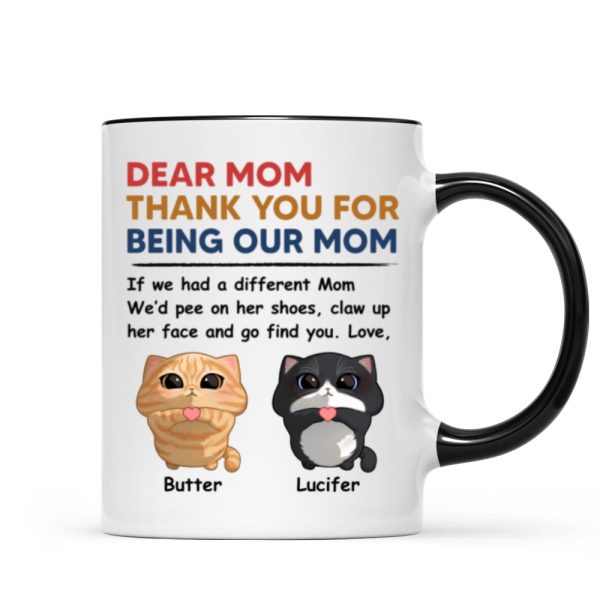 Thank You For Being My Cat Dad Mom Cute Cartoon Cats Looking Up Personalized Mug