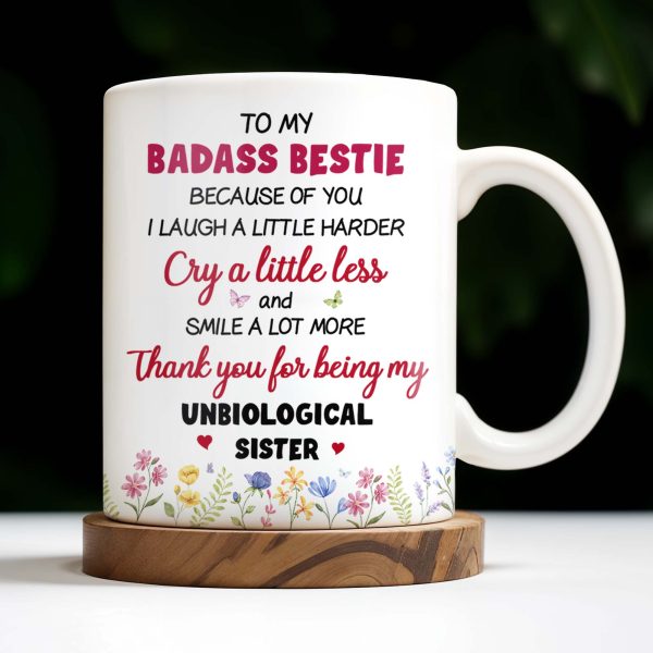 Thank You For Being My Unbiological Sister, Elderly Women & Flowers - Personalized Custom Coffee Mug - BST392_MG
