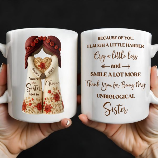 Thank You for Being My Unbiological Sister With Flowers - Personalized Custom Coffee Mug - BST504_MG