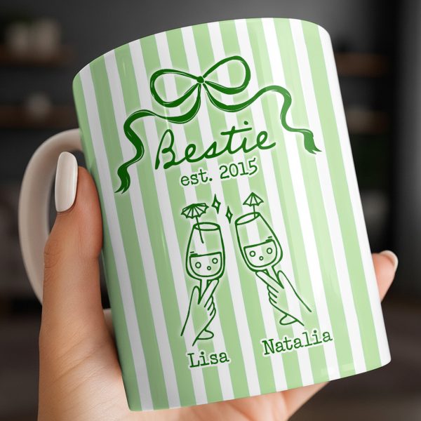 Thank You For Being My Unbiological Sister With Stripes And Wine Glasses - Personalized Custom Coffee Mug - BST535_MG