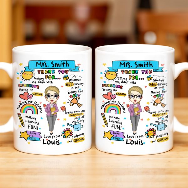 Thank You For Filling My Days With Sunshine, Heart, Star - Personalized Custom Coffee Mug - TEACH047_MG