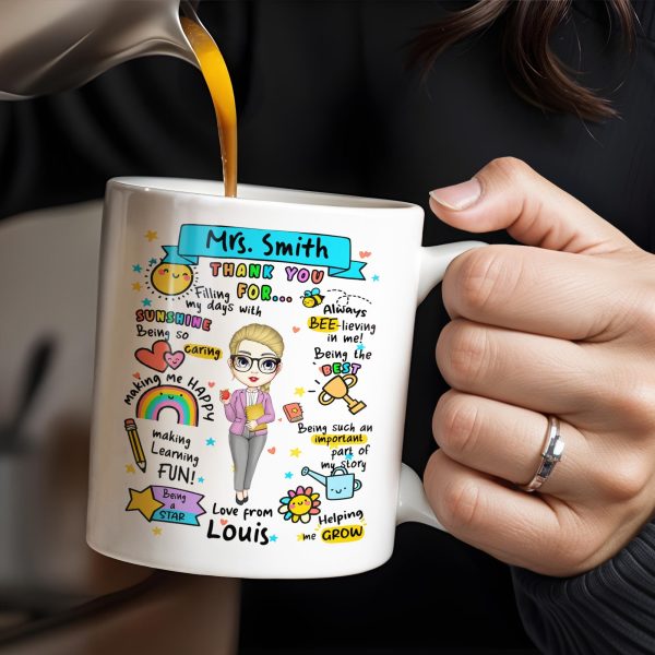 Thank You For Filling My Days With Sunshine, Heart, Star - Personalized Custom Coffee Mug - TEACH047_MG