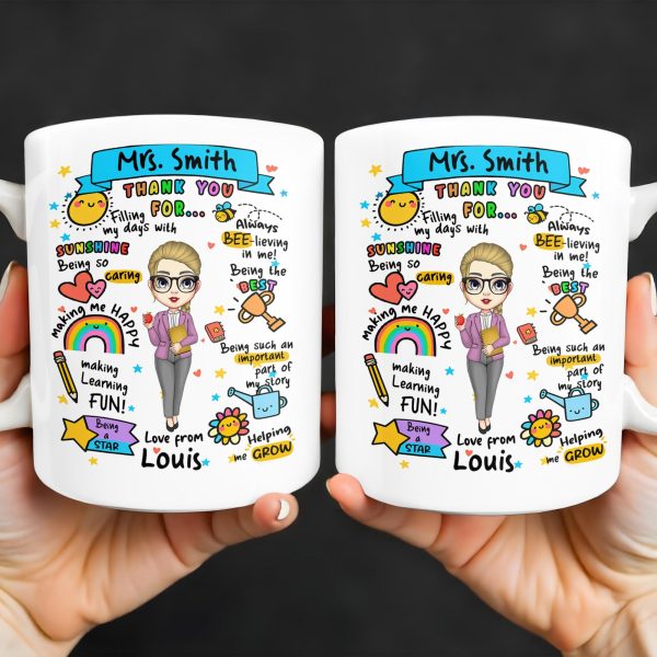 Thank You For Filling My Days With Sunshine, Heart, Star - Personalized Custom Coffee Mug - TEACH047_MG
