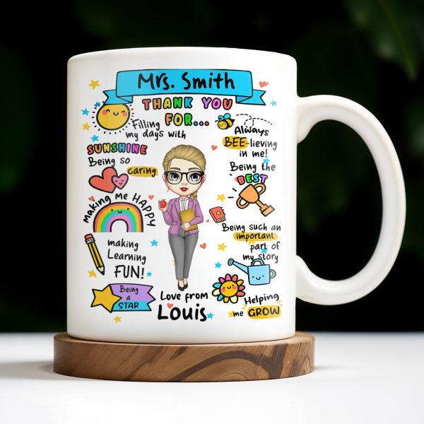 Thank You For Filling My Days With Sunshine, Heart, Star - Personalized Custom Coffee Mug - TEACH047_MG