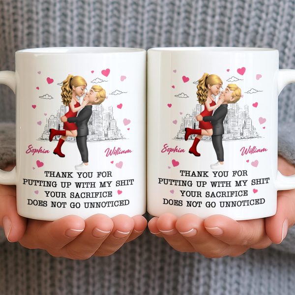Thank You For Putting Up With My Shit, Couple And Hearts - Personalized Custom Coffee Mug - CPL1363_MG