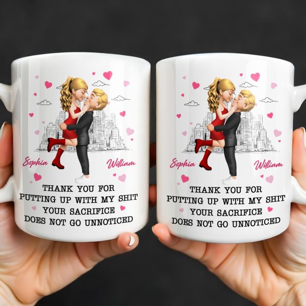 Thank You For Putting Up With My Shit, Couple And Hearts - Personalized Custom Coffee Mug - CPL1363_MG