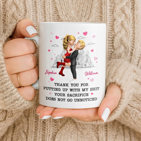 Thank You For Putting Up With My Shit, Couple And Hearts - Personalized Custom Coffee Mug - CPL1363_MG