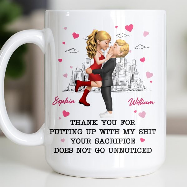 Thank You For Putting Up With My Shit, Couple And Hearts - Personalized Custom Coffee Mug - CPL1363_MG