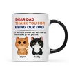Thanks For Being Our Dad Watercolor Cute Cats Retro Personalized Mug