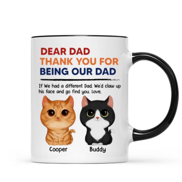 Thanks For Being Our Dad Watercolor Cute Cats Retro Personalized Mug