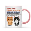 Thanks For Being Our Dad Watercolor Cute Cats Retro Personalized Mug