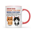 Thanks For Being Our Dad Watercolor Cute Cats Retro Personalized Mug