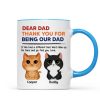 Thanks For Being Our Dad Watercolor Cute Cats Retro Personalized Mug