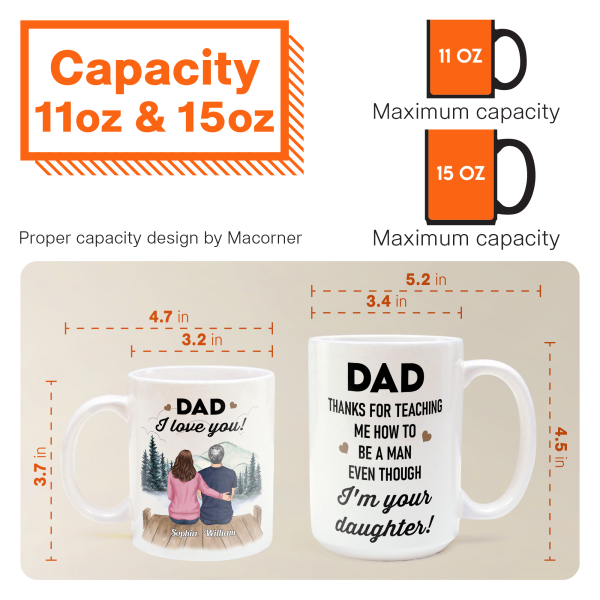 Thanks For Teaching Me How To Be A Man - Personalized Mug - Birthday Father's Day Gift For Dad, Step Dad - Gift From Daughters