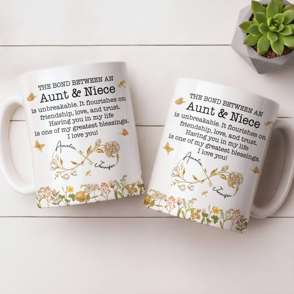 The Bond Between an Aunt & Niece, Butterflies and Flowers - Personalized Custom Coffee Mug - NCE039_MG