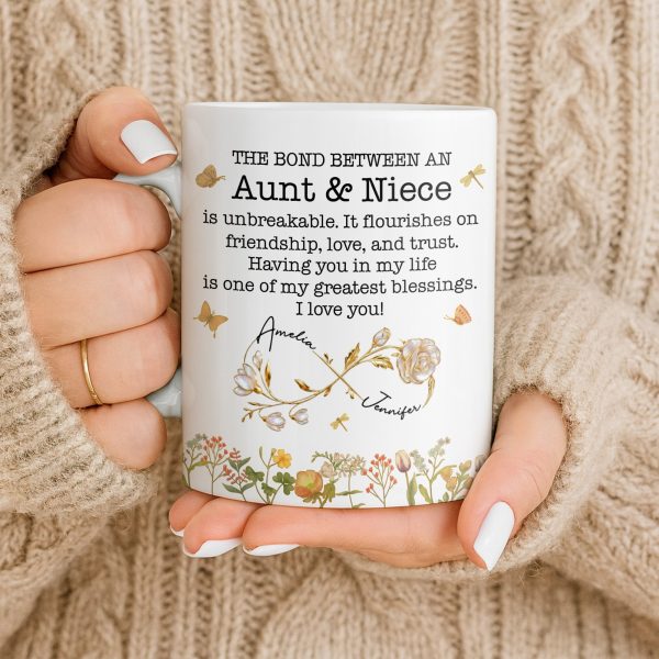 The Bond Between an Aunt & Niece, Butterflies and Flowers - Personalized Custom Coffee Mug - NCE039_MG