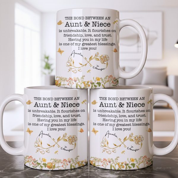 The Bond Between an Aunt & Niece, Butterflies and Flowers - Personalized Custom Coffee Mug - NCE039_MG