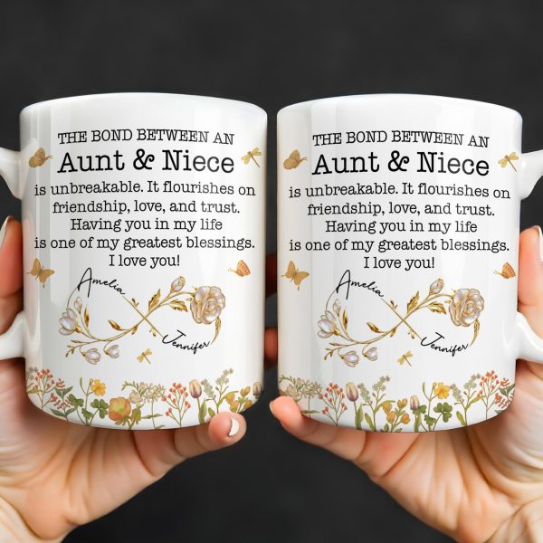 The Bond Between an Aunt & Niece, Butterflies and Flowers - Personalized Custom Coffee Mug - NCE039_MG