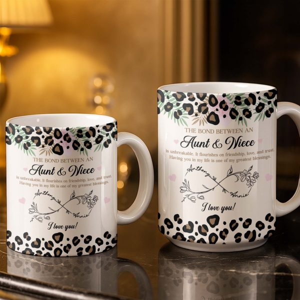 The Bond Between An Aunt & Niece, Leopard Print And Hearts - Personalized Custom Coffee Mug - NCE014_MG