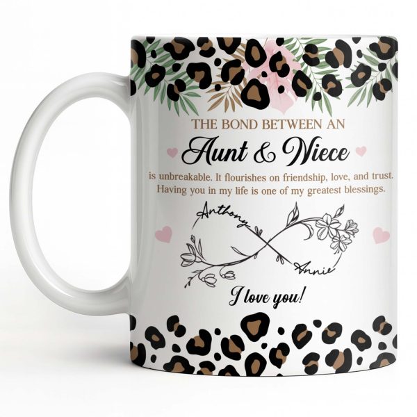 The Bond Between An Aunt & Niece, Leopard Print And Hearts - Personalized Custom Coffee Mug - NCE014_MG