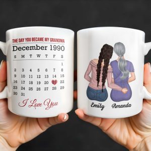 The Day You Became My Grandma, Love And Calendar Design - Personalized Custom Coffee Mug - FAM675_MG