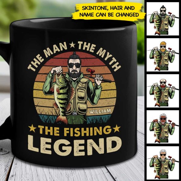 The Fishing Legend - Gift For Dad - Personalized Black Mug