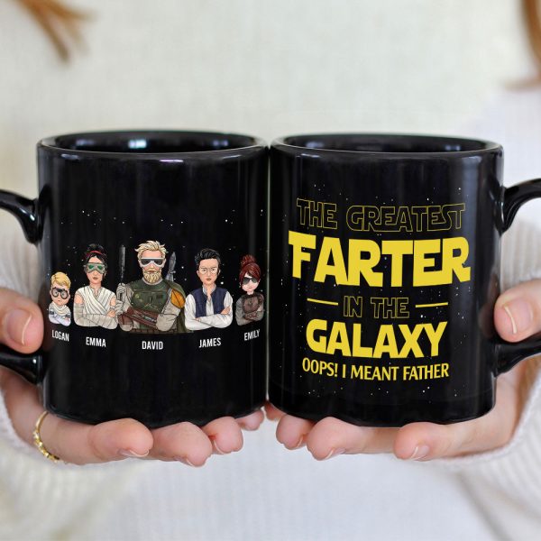 The Greatest Farter In The Galaxy Personalized S.W. Black Mug Gift For Dad