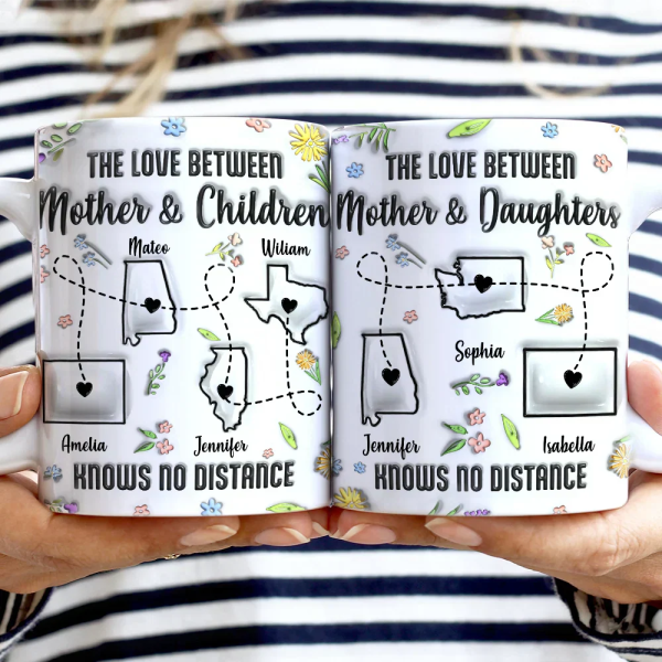 The Love Between Mother & Daughter State - 3D Inflated Effect Printed Mug, Personalized White Edge-to-Edge Mug