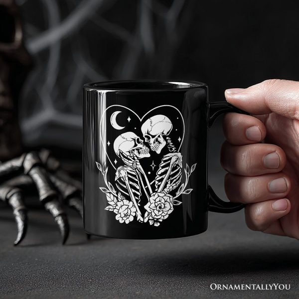 The Lovers Skeletons Personalized Mug, Spooky Gothic Couple Gift with Custom Name