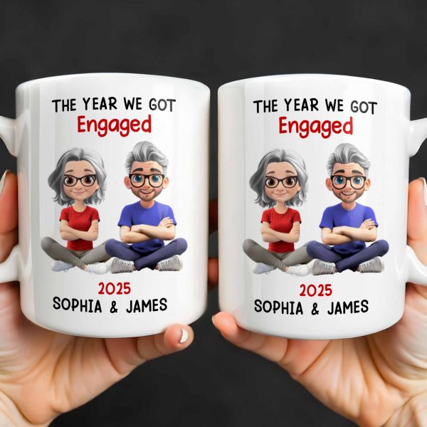 The Year We Got Engaged, Cartoon Couple Design - Personalized Custom Coffee Mug - CPL1150_MG