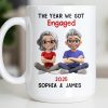 The Year We Got Engaged, Cartoon Couple Design - Personalized Custom Coffee Mug - CPL1150_MG