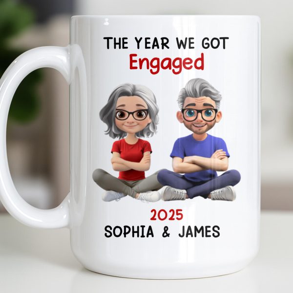 The Year We Got Engaged, Cartoon Couple Design - Personalized Custom Coffee Mug - CPL1150_MG