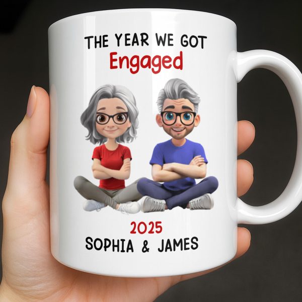 The Year We Got Engaged, Cartoon Couple Design - Personalized Custom Coffee Mug - CPL1150_MG