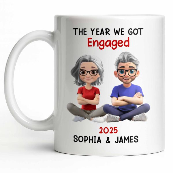 The Year We Got Engaged, Cartoon Couple Design - Personalized Custom Coffee Mug - CPL1150_MG