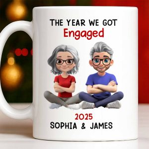 The Year We Got Engaged, Cartoon Couple Design - Personalized Custom Coffee Mug - CPL1150_MG