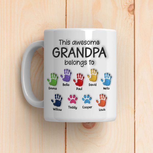 This Awesome Dad Grandpa Belongs To - Personalized 3D Inflated Effect Ceramic Mug - Gift For Dad, Grandpa, Father's Day NA94