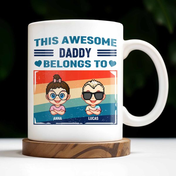 This Awesome Daddy Belongs To, Cartoon Children - Personalized Custom Coffee Mug - DAD168_MG