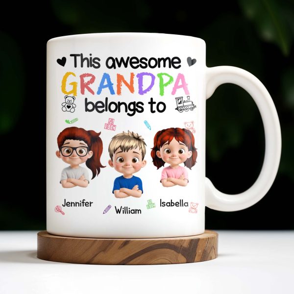 This Awesome Grandpa Belongs To, Cartoon Children and Toys - Personalized Custom Coffee Mug - GRP016_MG