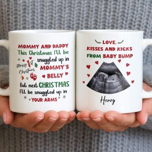 This Christmas Snuggled Up In Mommy's Belly, Baby Announcement - Personalized Custom Coffee Mug - XMAS208_MG
