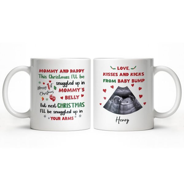 This Christmas Snuggled Up In Mommy's Belly, Baby Announcement - Personalized Custom Coffee Mug - XMAS208_MG