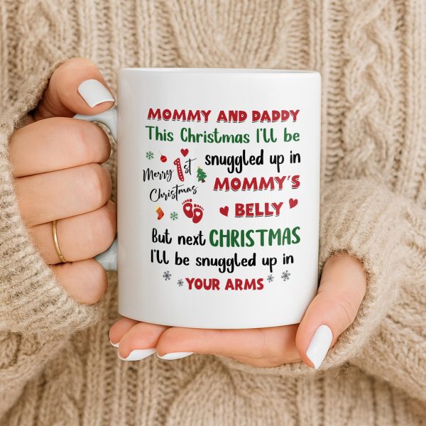 This Christmas Snuggled Up In Mommy's Belly, Baby Announcement - Personalized Custom Coffee Mug - XMAS208_MG