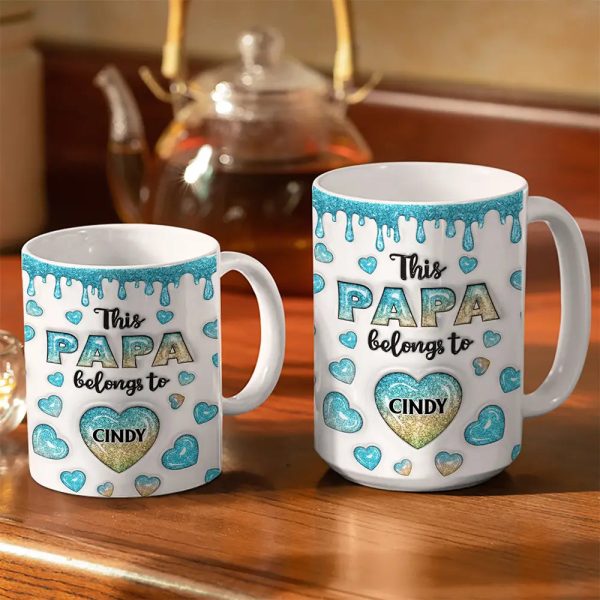 This Dad Grandpa Belongs To Heart Icon - 3D Inflated Effect Printed, Personalized White Edge-to-Edge Mug