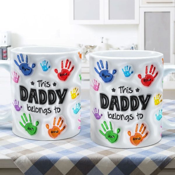 This Daddy Grandpa Belongs To Handprints Personalized 3D Inflated Printed Mug