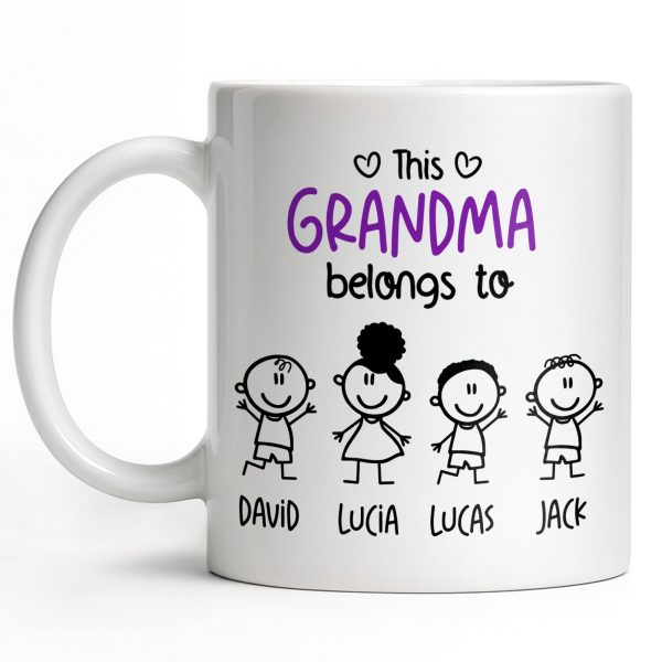 This Grandma Belongs To, Stick Figures And Hearts - Personalized Custom Coffee Mug - GRM061_MG