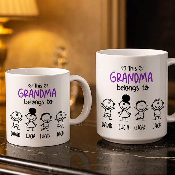 This Grandma Belongs To, Stick Figures And Hearts - Personalized Custom Coffee Mug - GRM061_MG