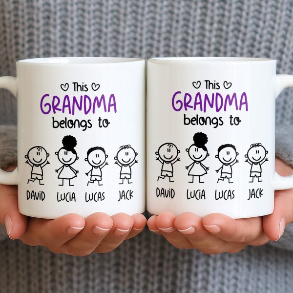 This Grandma Belongs To, Stick Figures And Hearts - Personalized Custom Coffee Mug - GRM061_MG