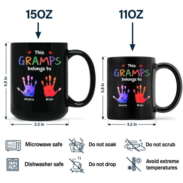 This Grandpa Belongs To Hand Prints Doodle - Personalized Black Mug