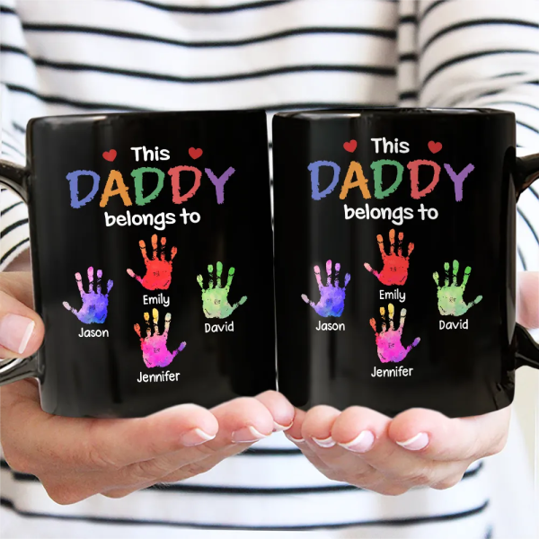 This Grandpa Belongs To Hand Prints Doodle - Personalized Black Mug